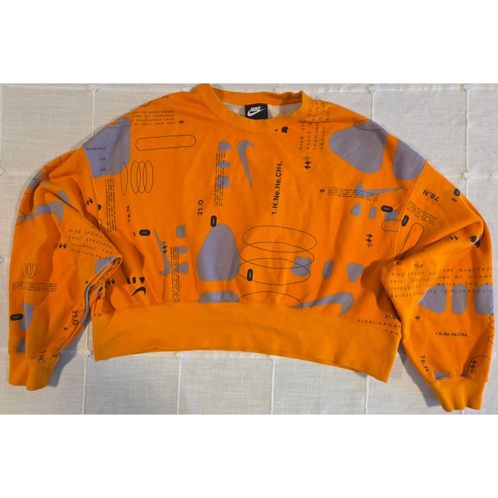 Nike Sportswear Womens Orange Abstract Graphic Cropped Sweatshirt Small
